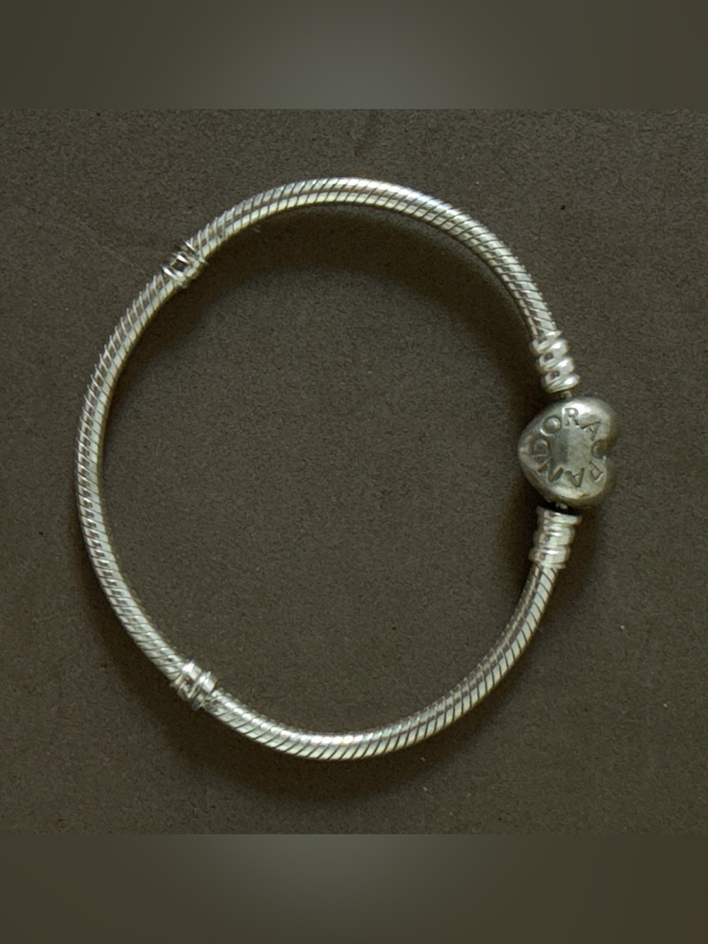Pandora Sterling Silver Heart Charm Snake Chain Bracelet - Silver